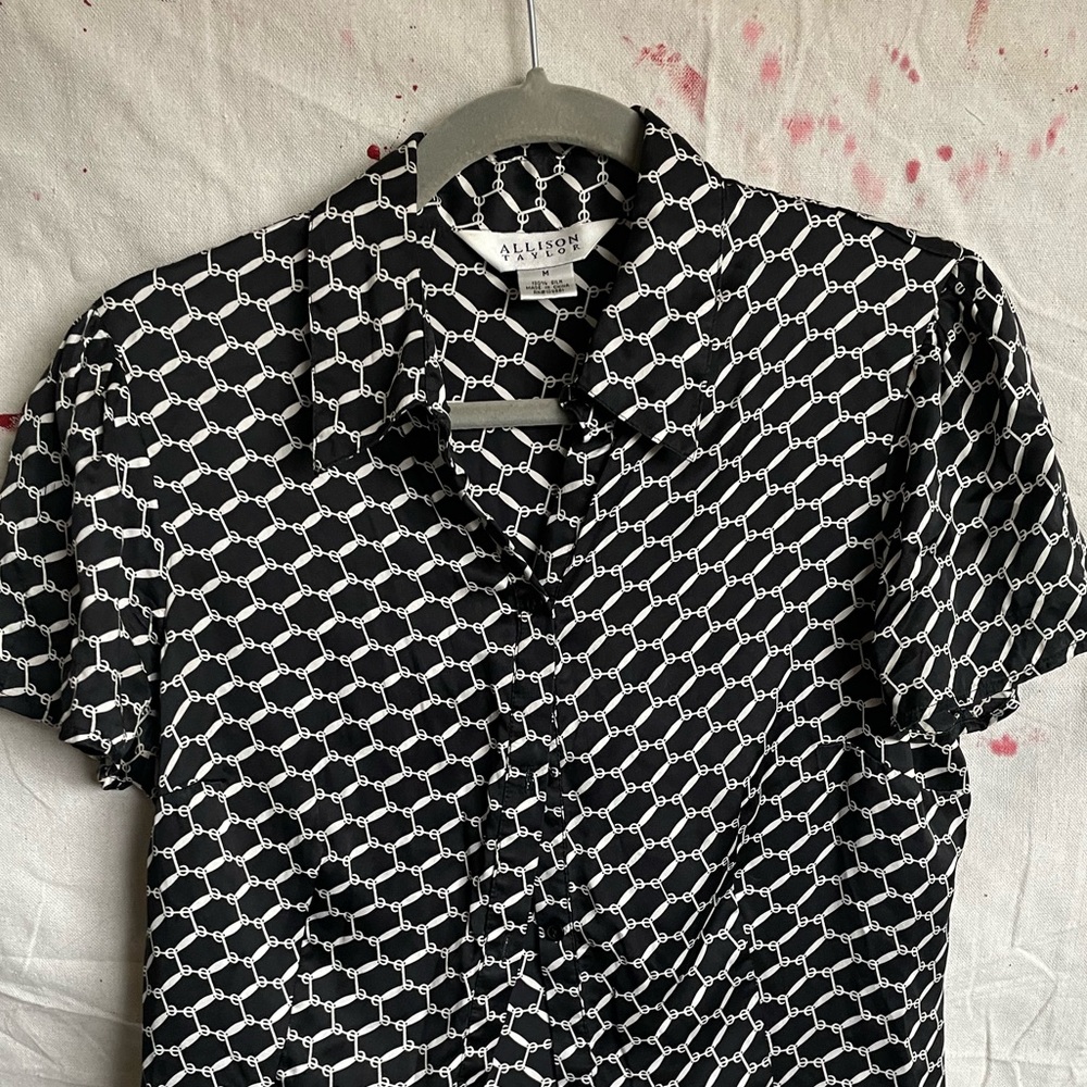 Button up silk shirt black and white